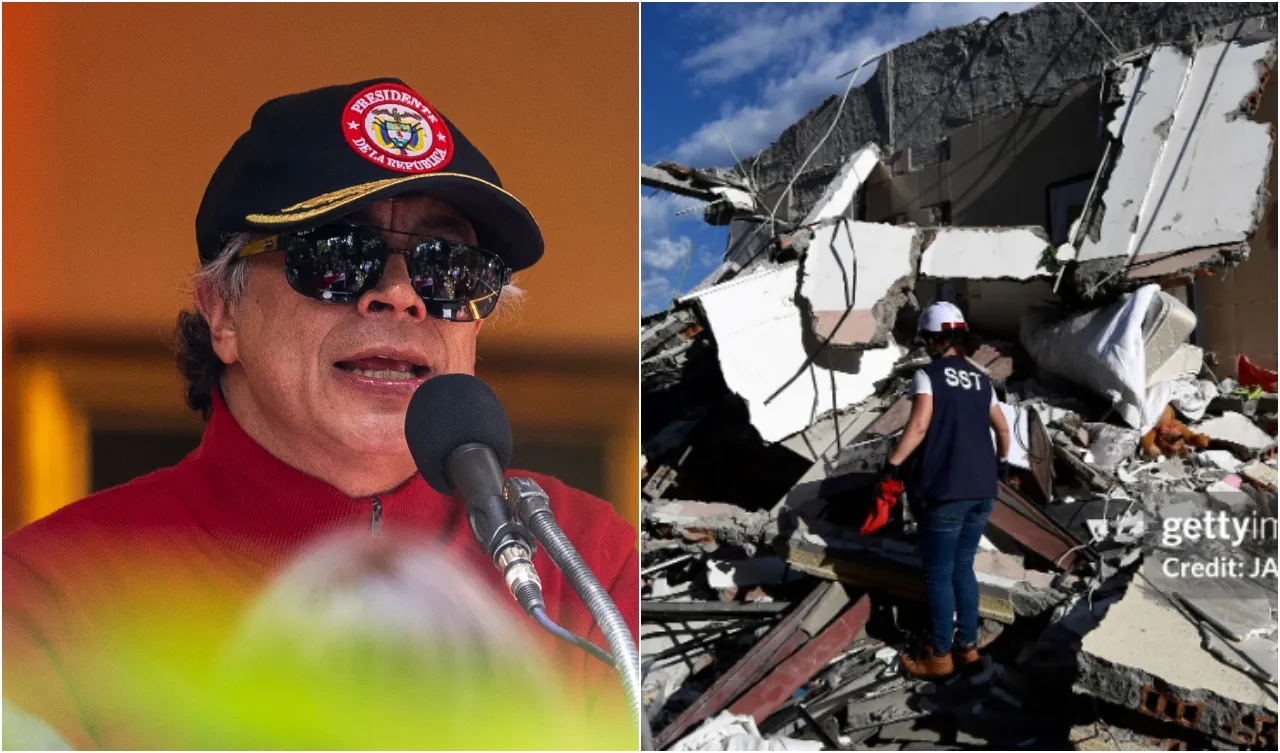 Gustavo Petro e imágenes del terremoto en Colombia. (Foto: Getty Images)