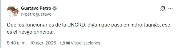 Primer mensaje de Petro tras el terremoto en Colombia. (Foto: X / @petrogustavo)