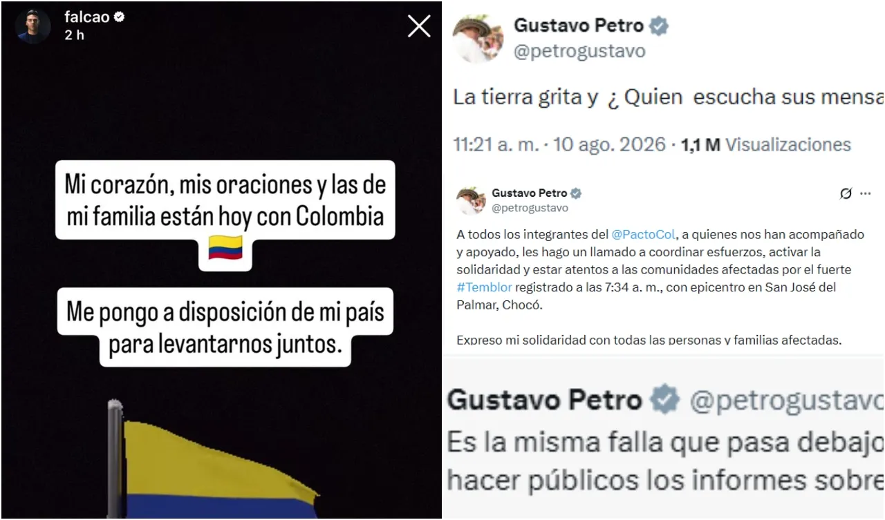 Reacciones de Falcao y Petro al terremoto en Colombia. (Foto: Instagram / @falcao y X @petrogustavo)