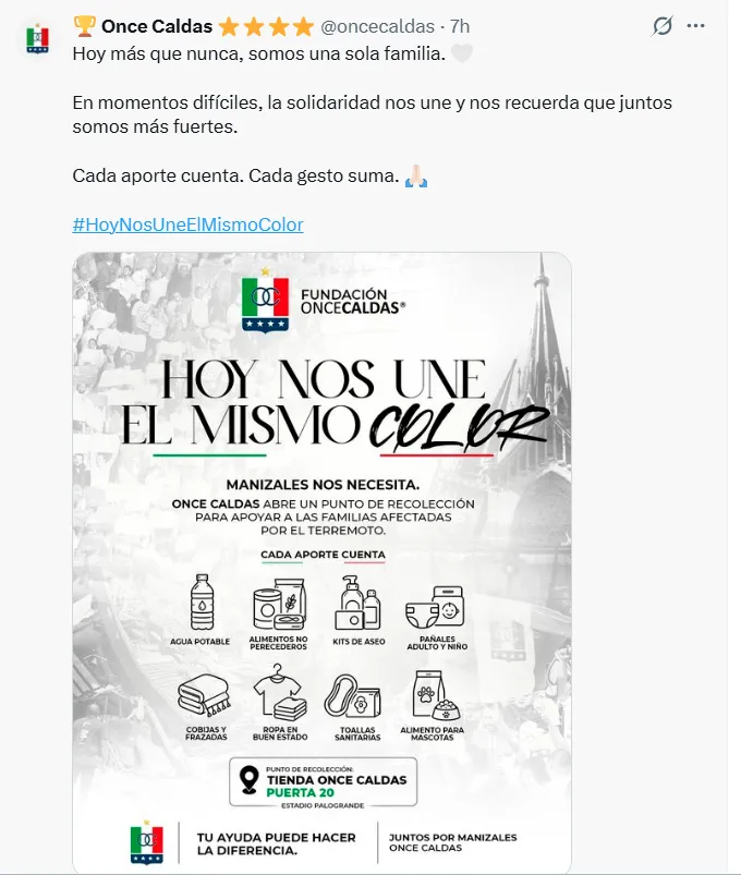 El Once también gestiona ayuda para la ciudad. (Captura de pantalla)