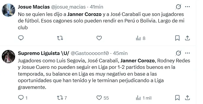 Comentarios contra Janner Corozo. (Foto: Captura de pantalla)