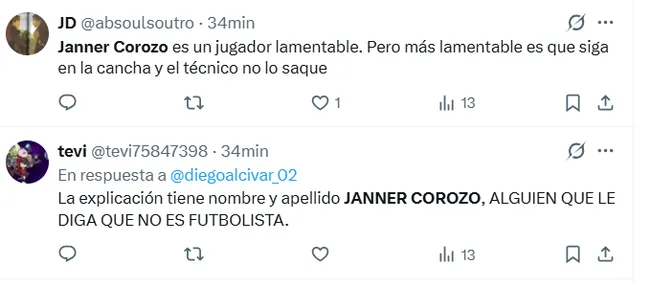 Comentarios contra Janner Corozo. (Foto: Captura de pantalla)