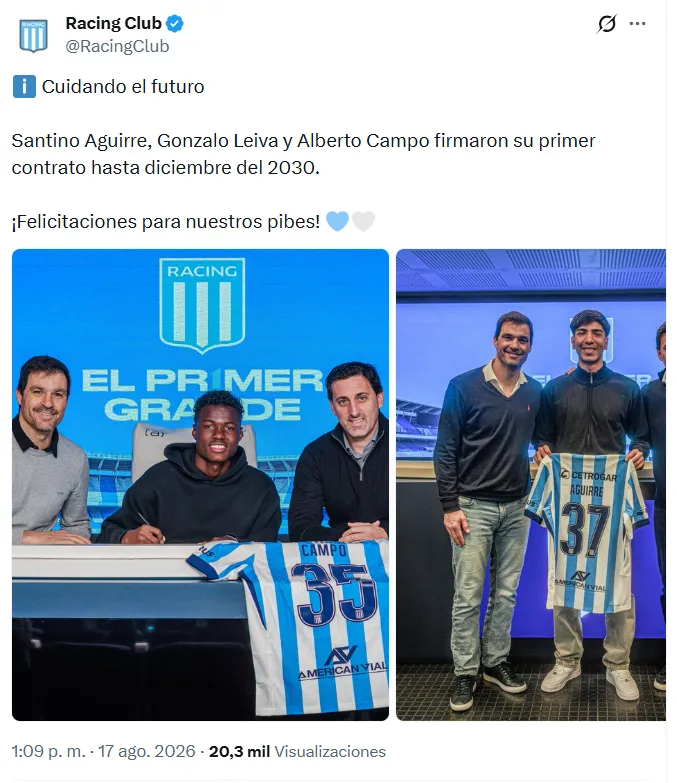 Alberto Campo viene destacando en Racing. (Captura de pantalla)