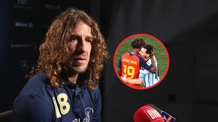 Carles Puyol, Lamine Yamal y Leo Messi.