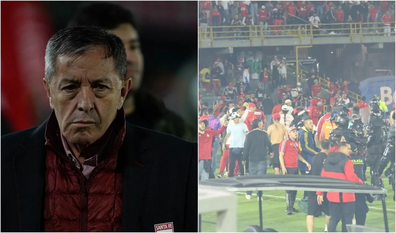 Méndez y los hinchas que invadieron la cancha de El Campín