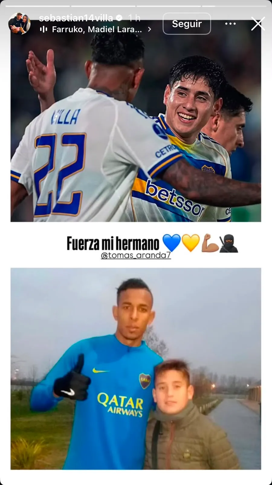 Post de Villa para Aranda. (Foto: Instagram / @sebastian14villa)