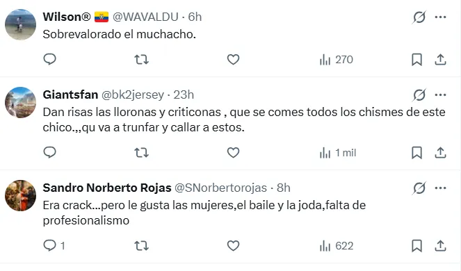 Los comentarios con apodos a Kendry Páez. (Foto: Captura de pantalla)