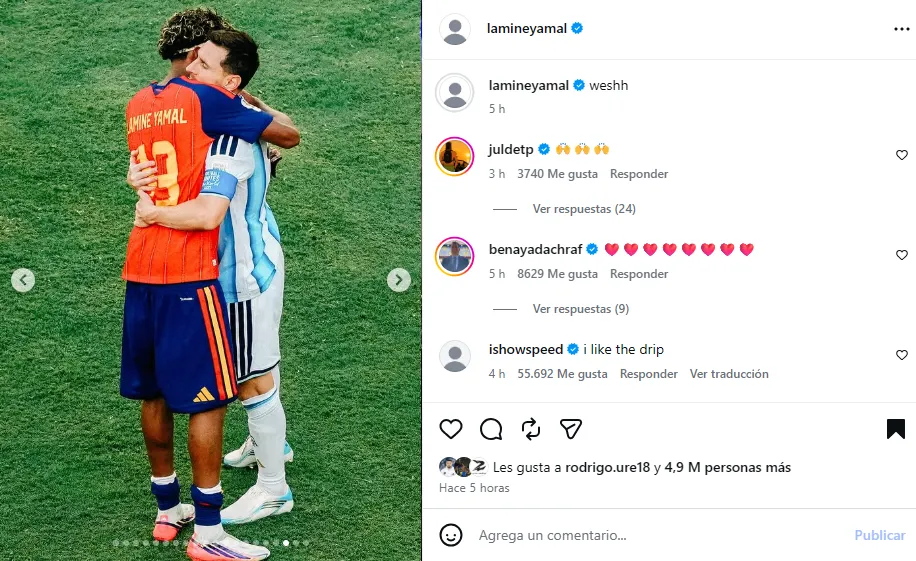 Homenaje de Yamal a Messi. (Foto: Instagram / @lamineyamal)