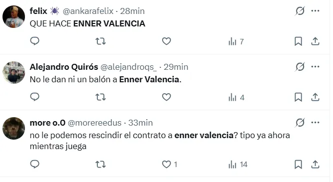 Los comentarios contra Enner Valencia. (Captura de pantalla)