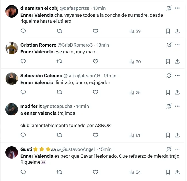 Los comentarios contra Enner Valencia. (Captura de pantalla)