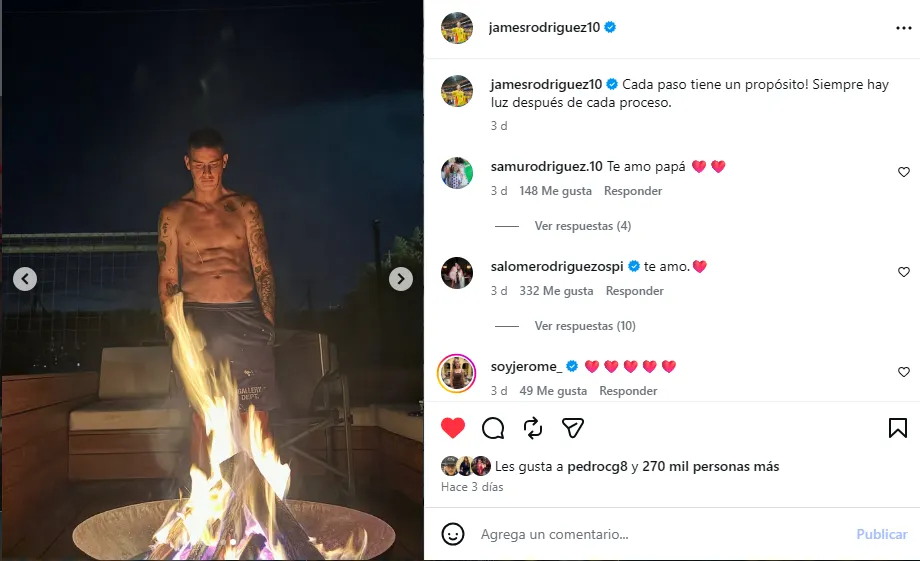 Post de James después del Mundial 2026. (Foto: Instagram / @jamesrodriguez10)