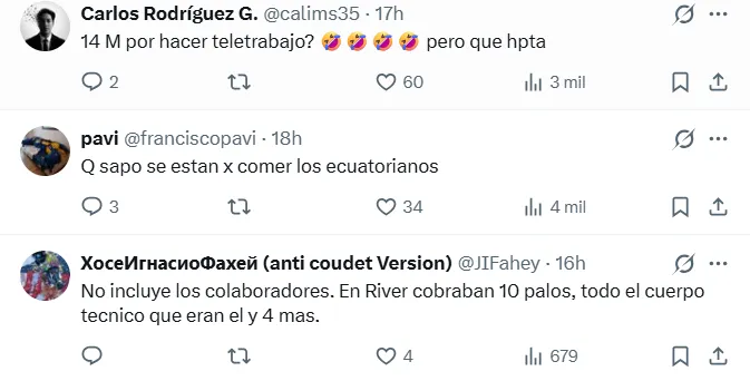 Comentarios de los hinchas contra Gallardo. (Captura de pantalla)