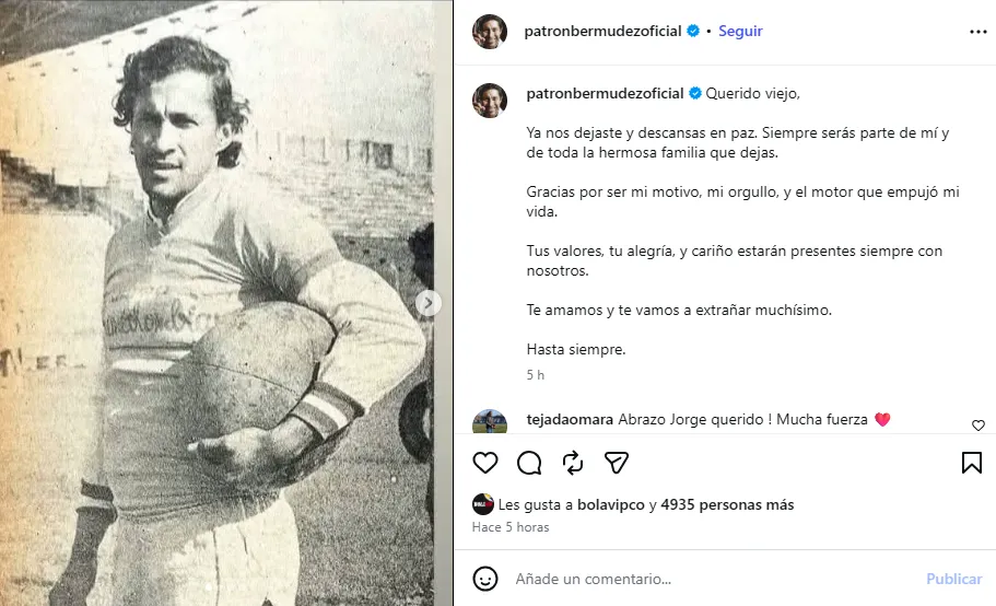 Post de ‘El Patrón’ Bermúdez por la muerte de su padre. (Foto: Instagram / @patronbermudezoficial)