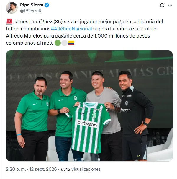 El nuevo sueldo de James Rodríguez. (Foto: Captura de pantalla)