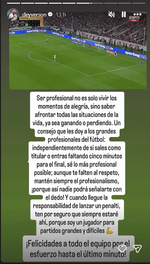 La publicación polémica de Deyverson. (Foto: Captura de pantalla)