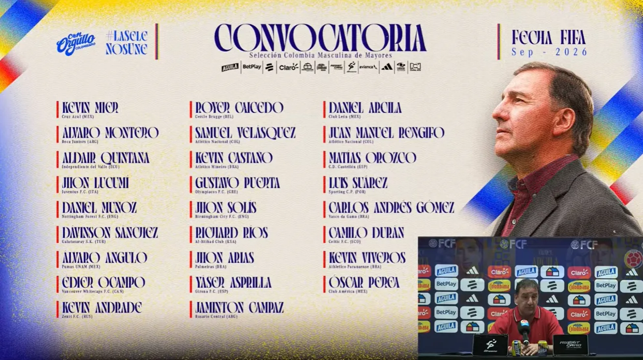 Los convocados de Colombia para la fecha FIFA. (Captura de pantalla)