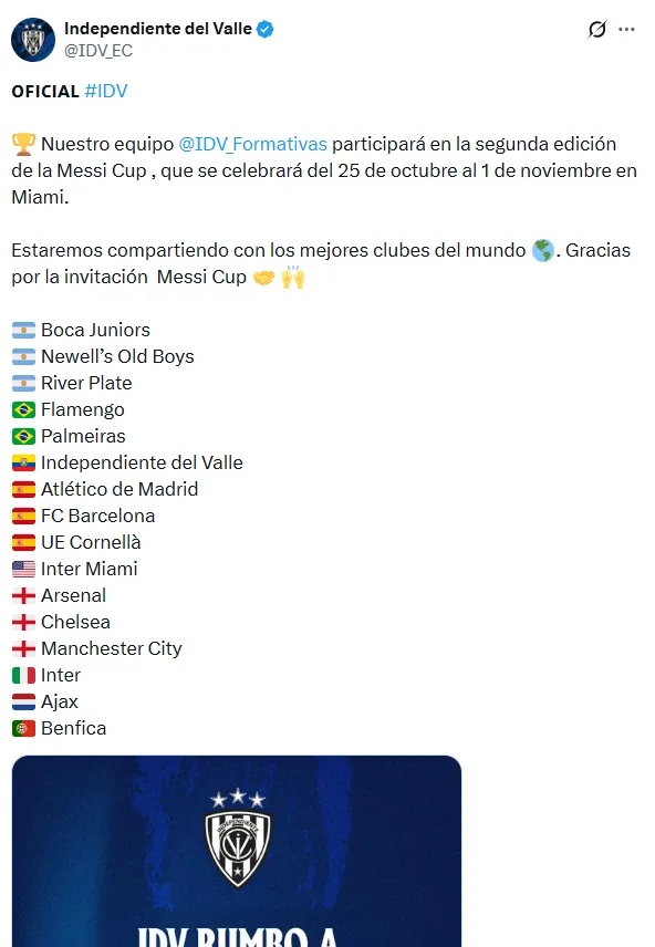 IDV fue invitado a la Messi Cup. (Captura de pantalla)