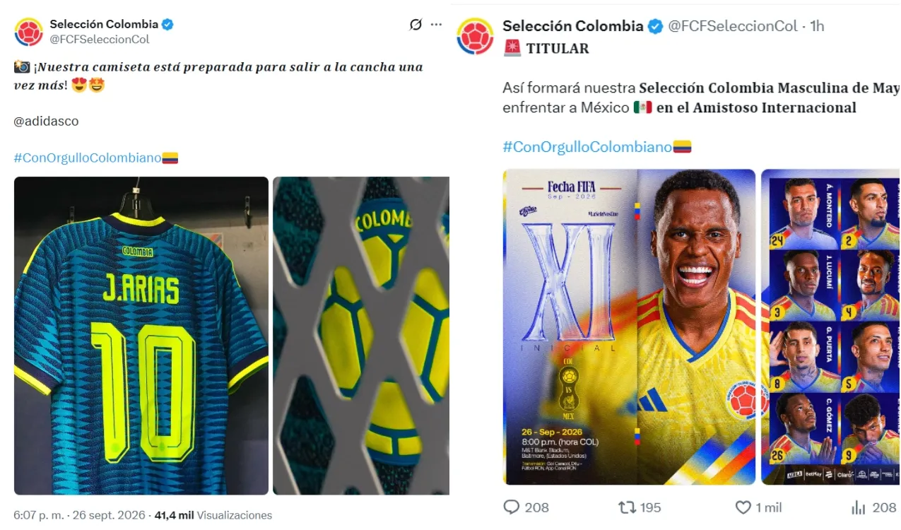 Arias presumido por la Selección Colombia. (Foto: X / @FCFSeleccionCol)