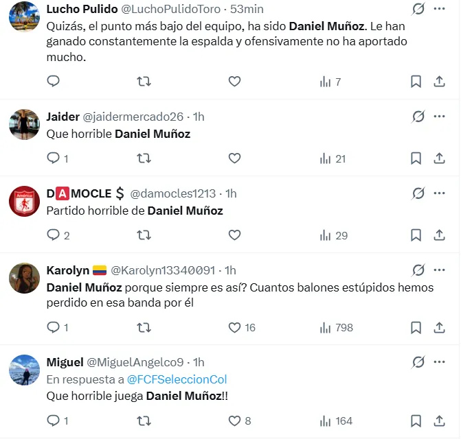 Las críticas contra Daniel Muñoz en redes sociales. (Captura de pantalla)