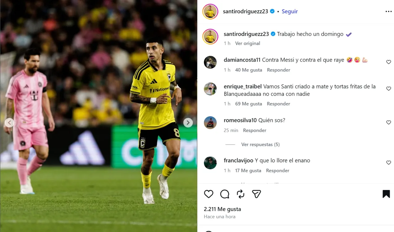 Post de Rodríguez con Messi. (Foto: IG / @santirodriguezz23)