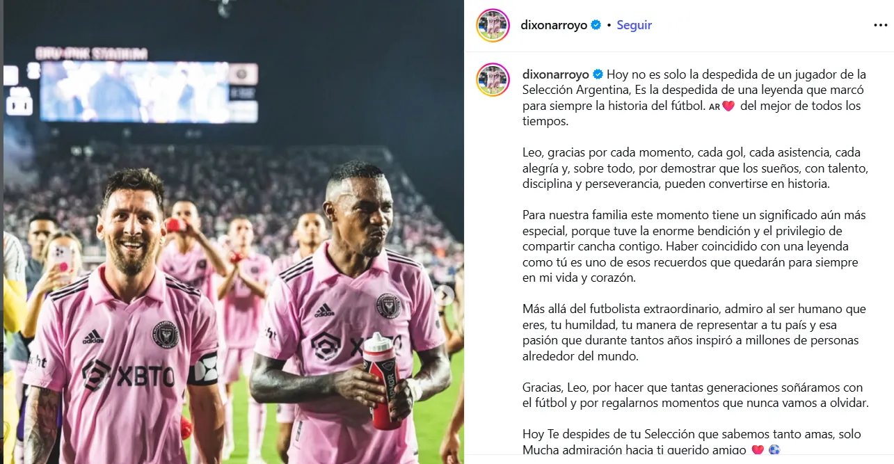 La publicación de Dixon Arroyo para Messi. (Captura de pantalla)