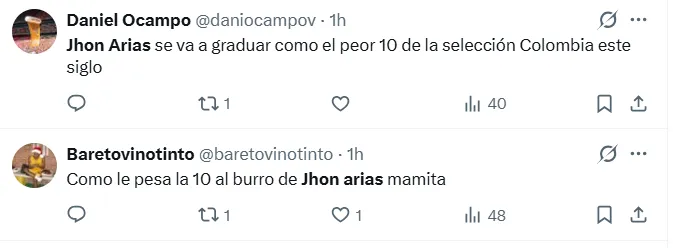 Críticas a Jhon Arias en Colombia. (Captura de pantalla)