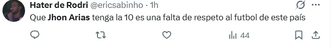 Críticas a Jhon Arias en Colombia. (Captura de pantalla)
