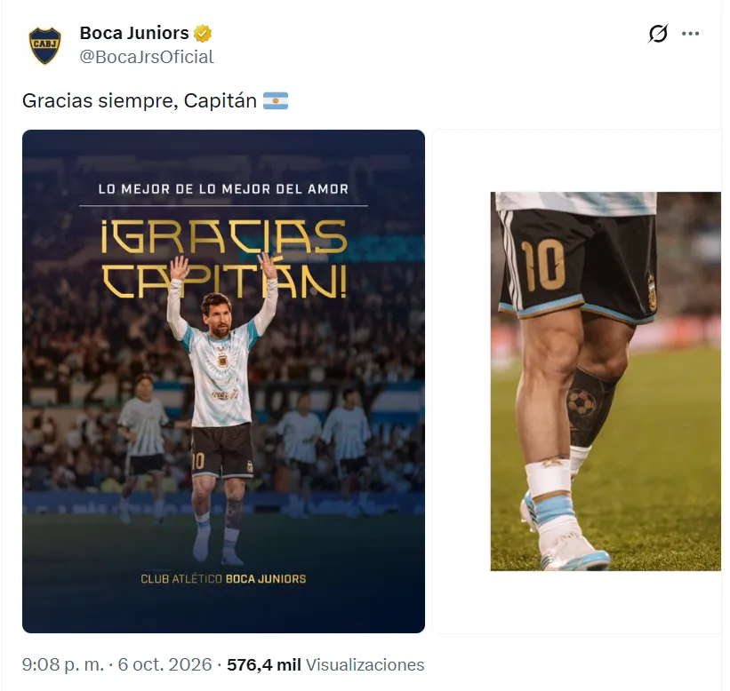 Post de Boca sobre Messi. (Foto: X / @BocajrsOficial)