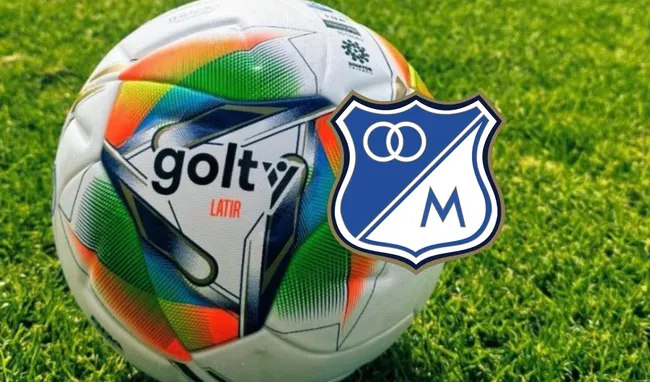El balón del FPC y el escudo de Millos. (Foto: X / @CamiloOrtiz_ok)