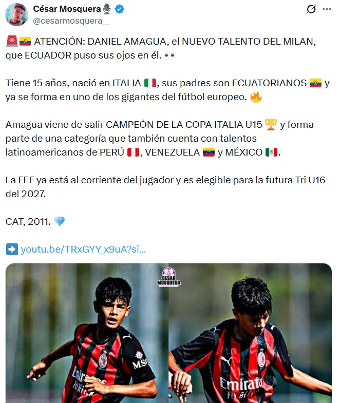 El otro jugador ecuatoriano que despunta en AC Milan. (Captura de pantalla)