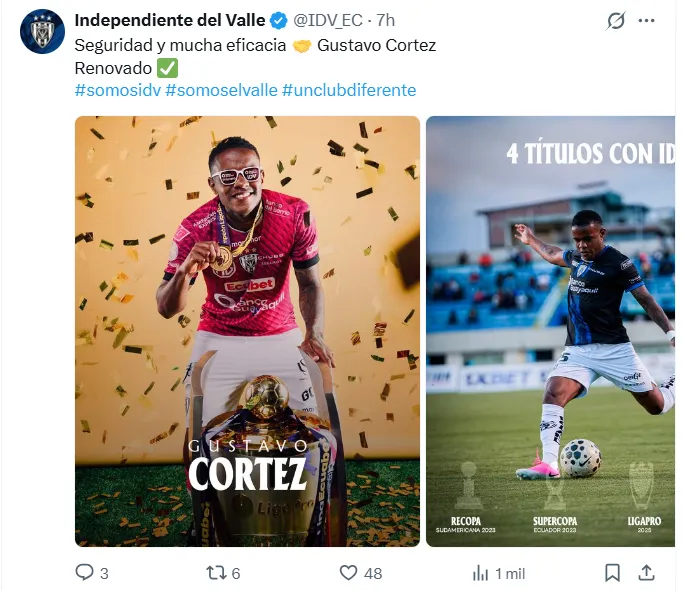 Independiente del Valle renovó a Gustavo Cortez. (Foto: Captura de pantalla)