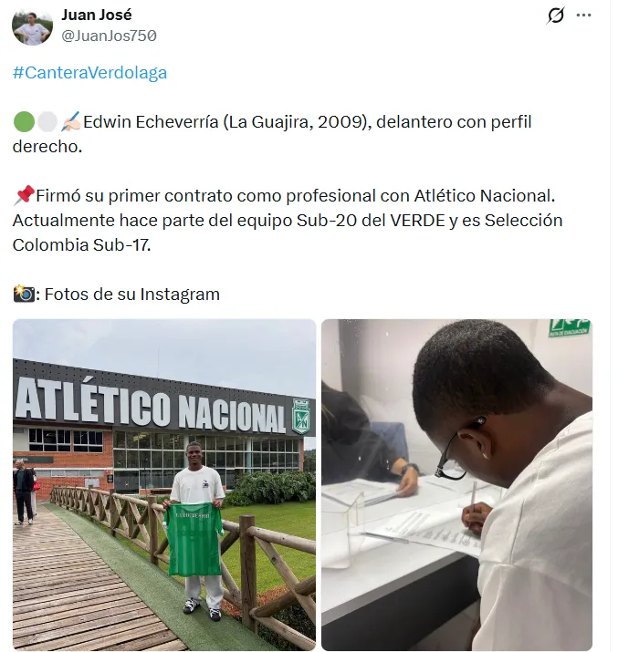 Echeverría firmó contrato con Atlético Nacional. (Captura de pantalla)