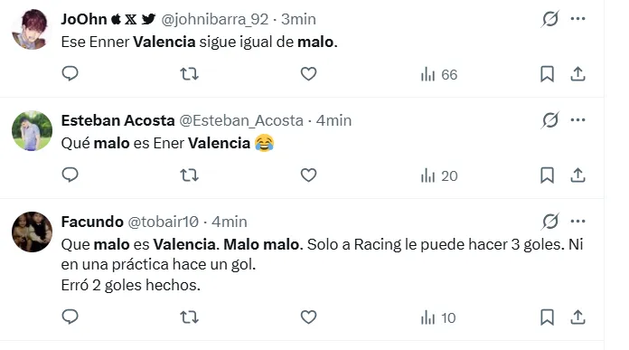 Algunos de los comentarios contra Enner Valencia. (Captura de pantalla)