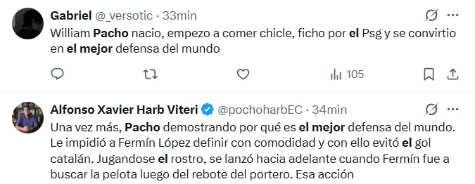 Los comentarios para William Pacho. (Captura de pantalla)