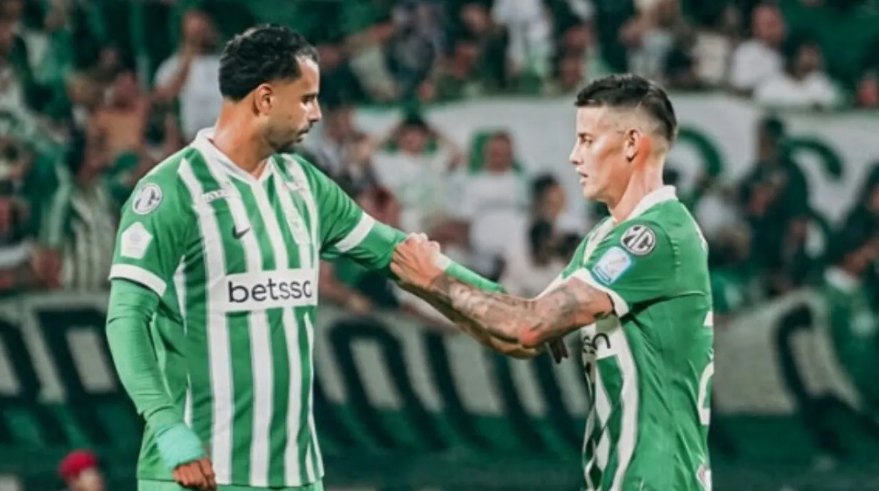 Edwin Cardona y James Rodríguez. (Foto: X / @GraficoFutbol)