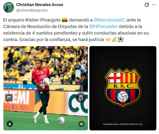 La demanda de Kleber Pinargote a Barcelona SC. (Foto: Captura de pantalla)