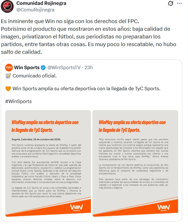 Las conclusiones de los hinchas con las propuestas de WIN Sports. (Captura de pantalla)