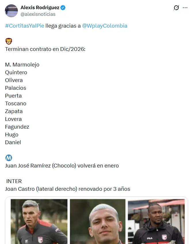 Juan José Ramírez volverá en enero a Millonarios. (Foto: Captura de pantalla)