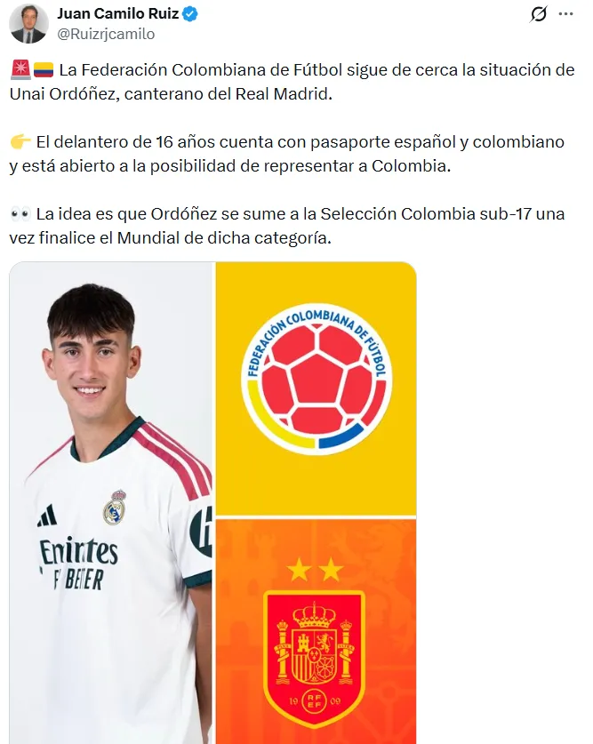 Unai Ordóñez puede jugar para Colombia. (Captura de pantalla)
