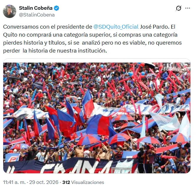 El Quito no comprará la categoría de Vinotinto. (Foto: Captura de pantalla)