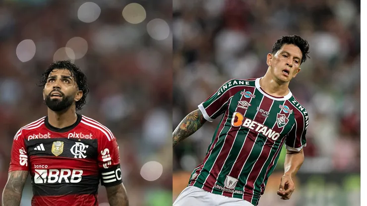 Gabigol pelo Flamengo. Foto: Jorge Rodrigues/AGIF German Cano pelo Fluminense. Foto: Thiago Ribeiro/AGIF