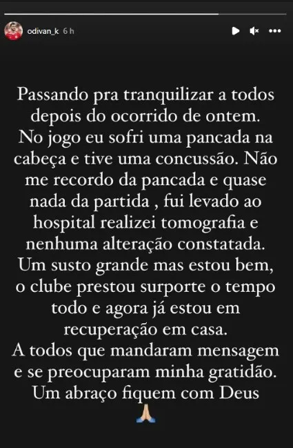 Foto: Reprodução/ Storys do zagueiro Odivan