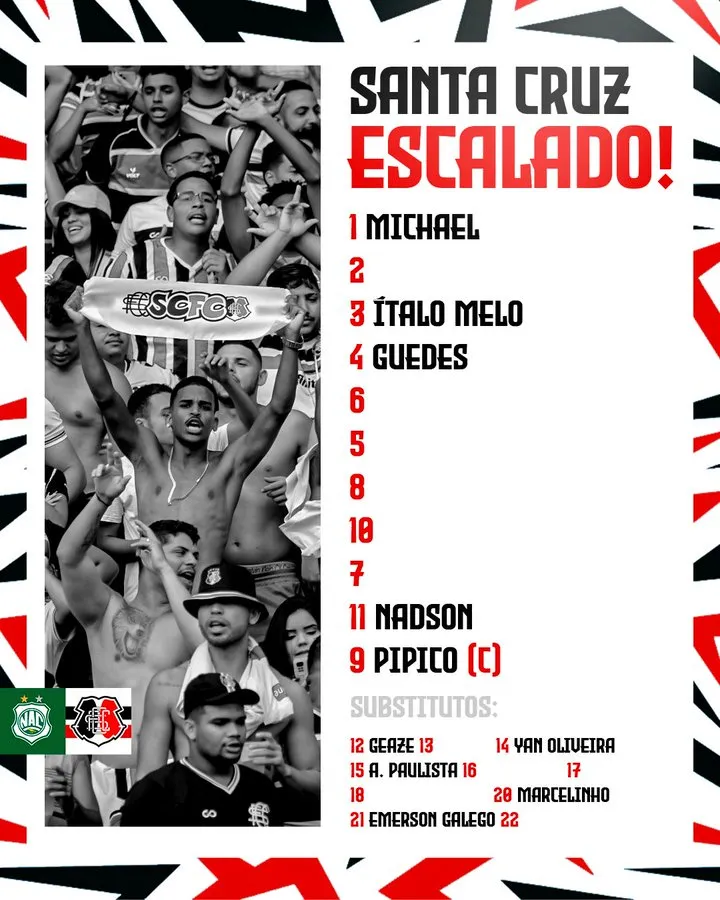 Foto: Reprodução Redes Sociais Oficiais do time do Santa Cruz