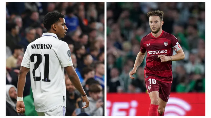 Rodrygo, atacante brasileiro titular do Real Madrid/ Rakitic, experiente meia, camisa 10 do Sevilla