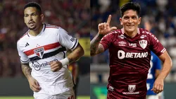 Foto: Rafael Vieira/AGIF- Luciano pelo São Paulo. Foto: Fernando Moreno/AGIF- Germán Cano