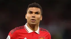 MANCHESTER, ENGLAND - MAY 25: Casemiro of Manchester United during the Premier League match between Manchester United and Chelsea FC at Old Trafford on May 25, 2023 in Manchester, England. (Photo by Naomi Baker/Getty Images)