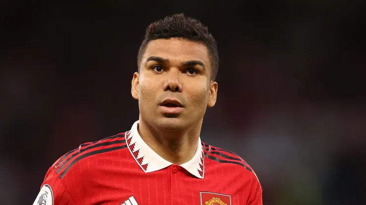 MANCHESTER, ENGLAND - MAY 25: Casemiro of Manchester United during the Premier League match between Manchester United and Chelsea FC at Old Trafford on May 25, 2023 in Manchester, England. (Photo by Naomi Baker/Getty Images)