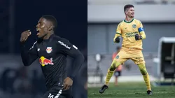 Foto: Diogo Reis/AGIF- Henry Mosquera pelo Red Bull Bragantino. Foto: Heber Gomes/AGIF- Tadeu pelo Goiás