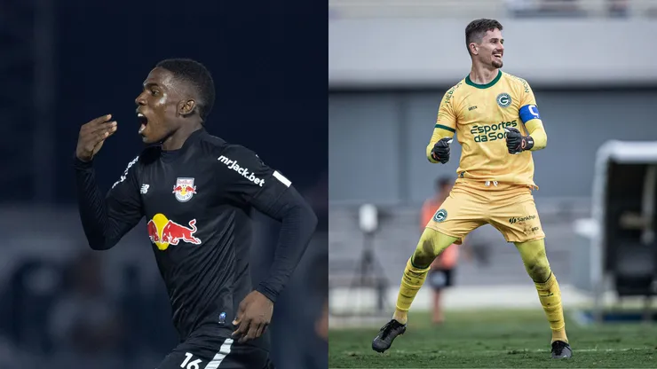 Foto: Diogo Reis/AGIF- Henry Mosquera pelo Red Bull Bragantino. Foto: Heber Gomes/AGIF- Tadeu pelo Goiás