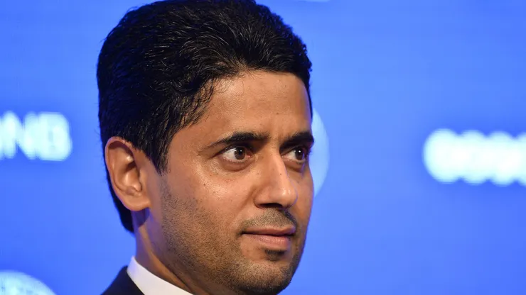 PARIS, FRANCE - SEPTEMBER 06: Paris Saint-Germain President Nasser Al Khelaifi answers journalists during a press conference at Parc des Princes on September 6, 2017 in Paris, France. Kylian Mbappe signed a five year contract for 180 Million Euro. (Photo by Aurelien Meunier/Getty Images)